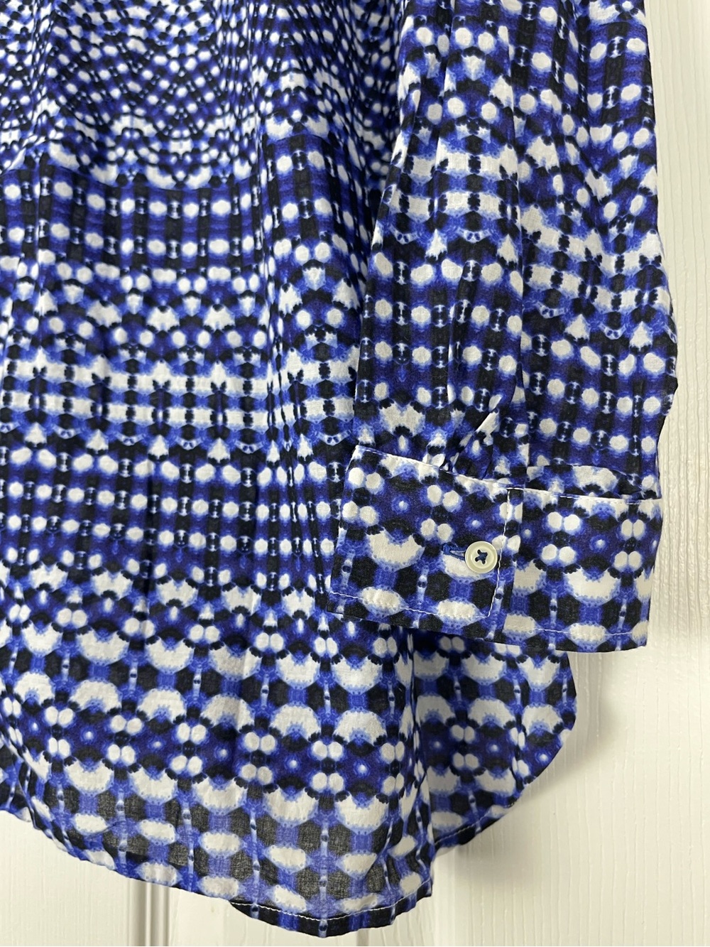 Talbots Plus Petite Pleated Ruffle Popover Blouse Top Shibori Geo Sz 3XP - Picture 5 of 9